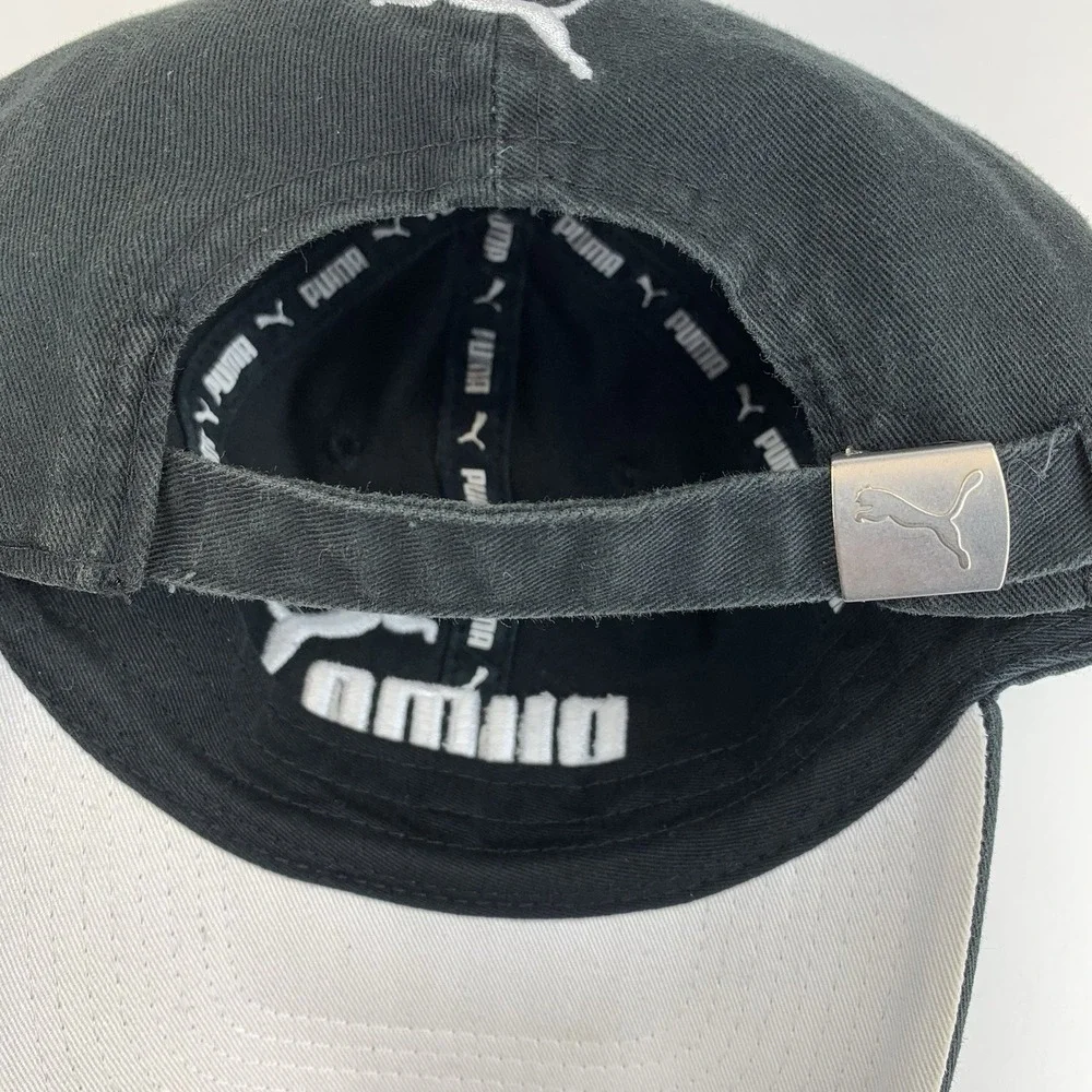 PUMA Black White Hat Adjustable Strap OSFA Unstructured Baseball Cap